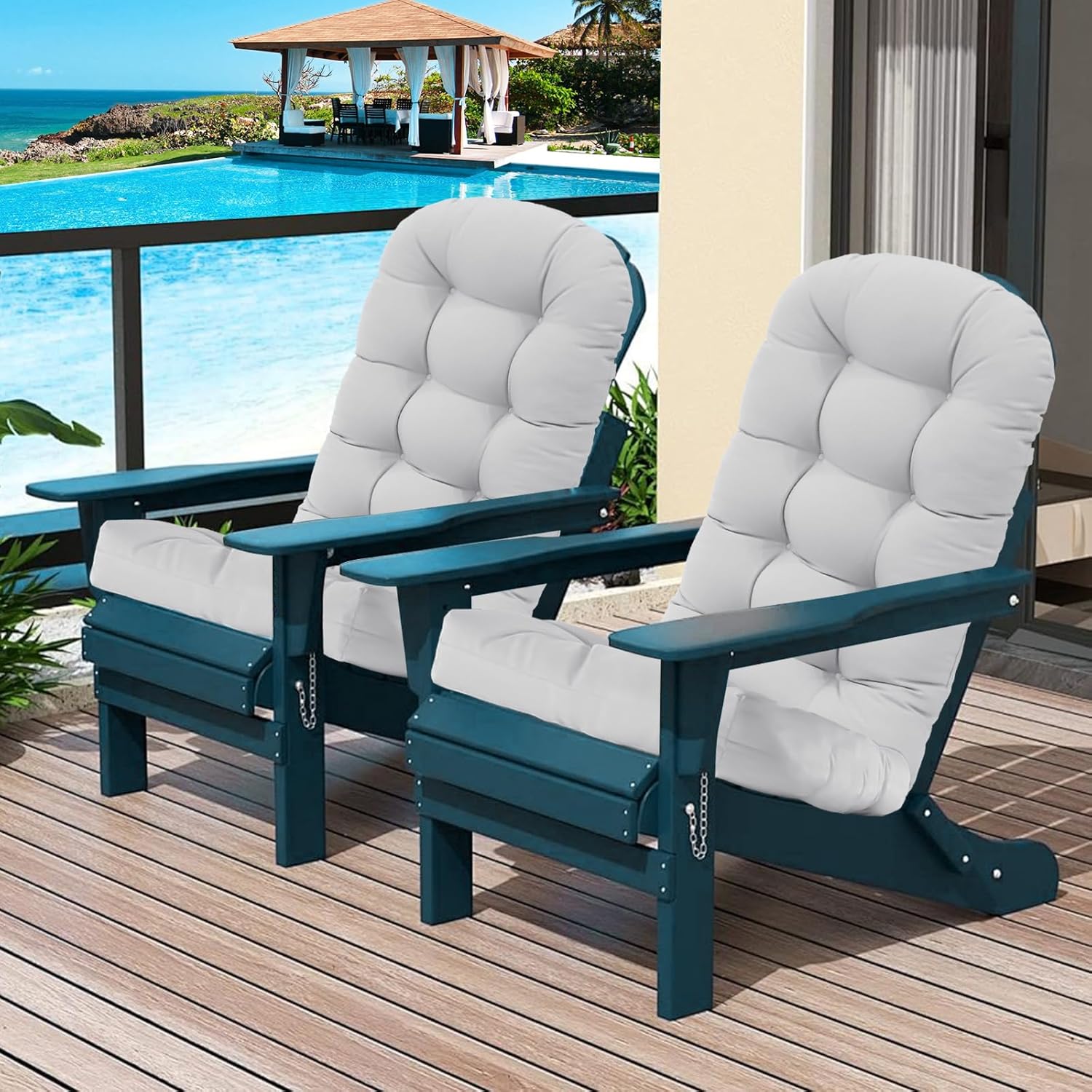 Outdoor Adirondack Chair Cushions  Set of 2, 49x20x5 Inch Gray