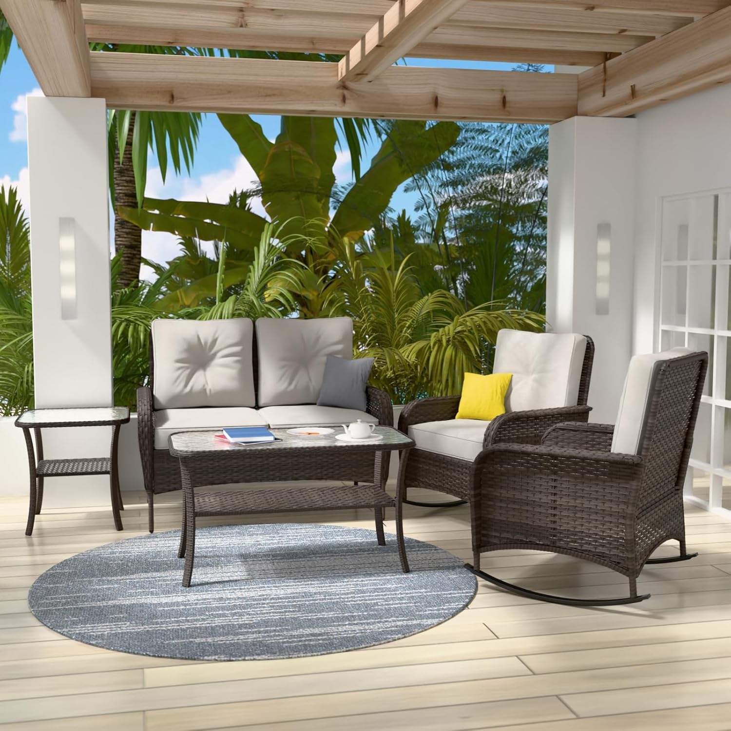 Wicker Patio  Outdoor Furniture Set,  Gray/Beige