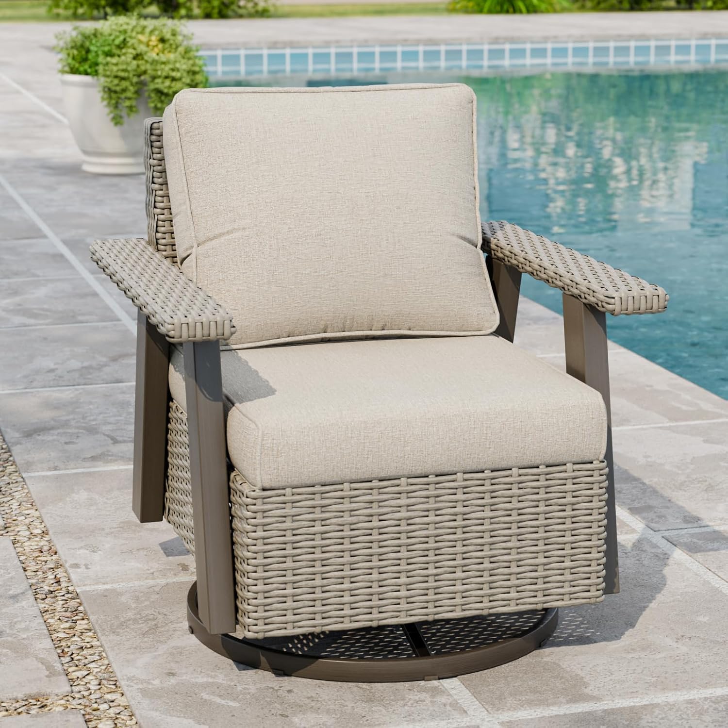 Outdoor  360° Rattan  Swivel Rocker Patio Chair Beige