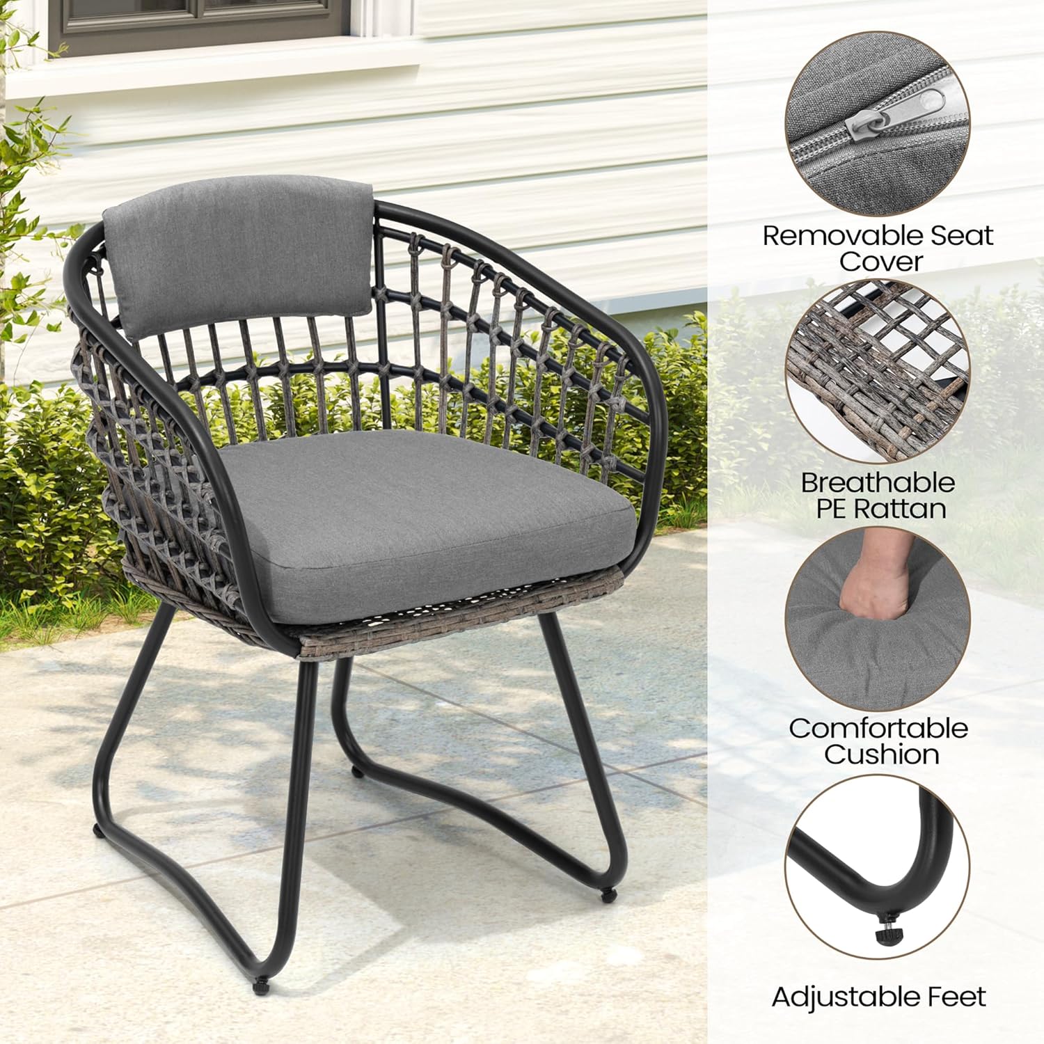 Patio Rattan Dining Chairs Set of 4 Gray
