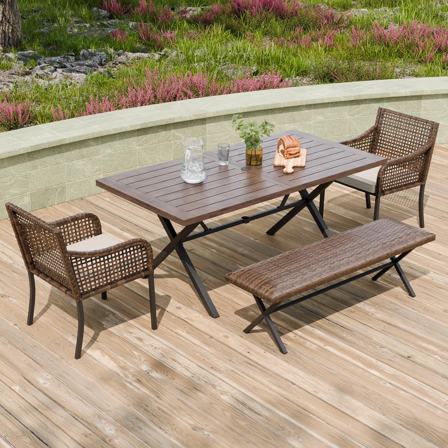 Outdoor Patio Dining Set for 4 with Bench