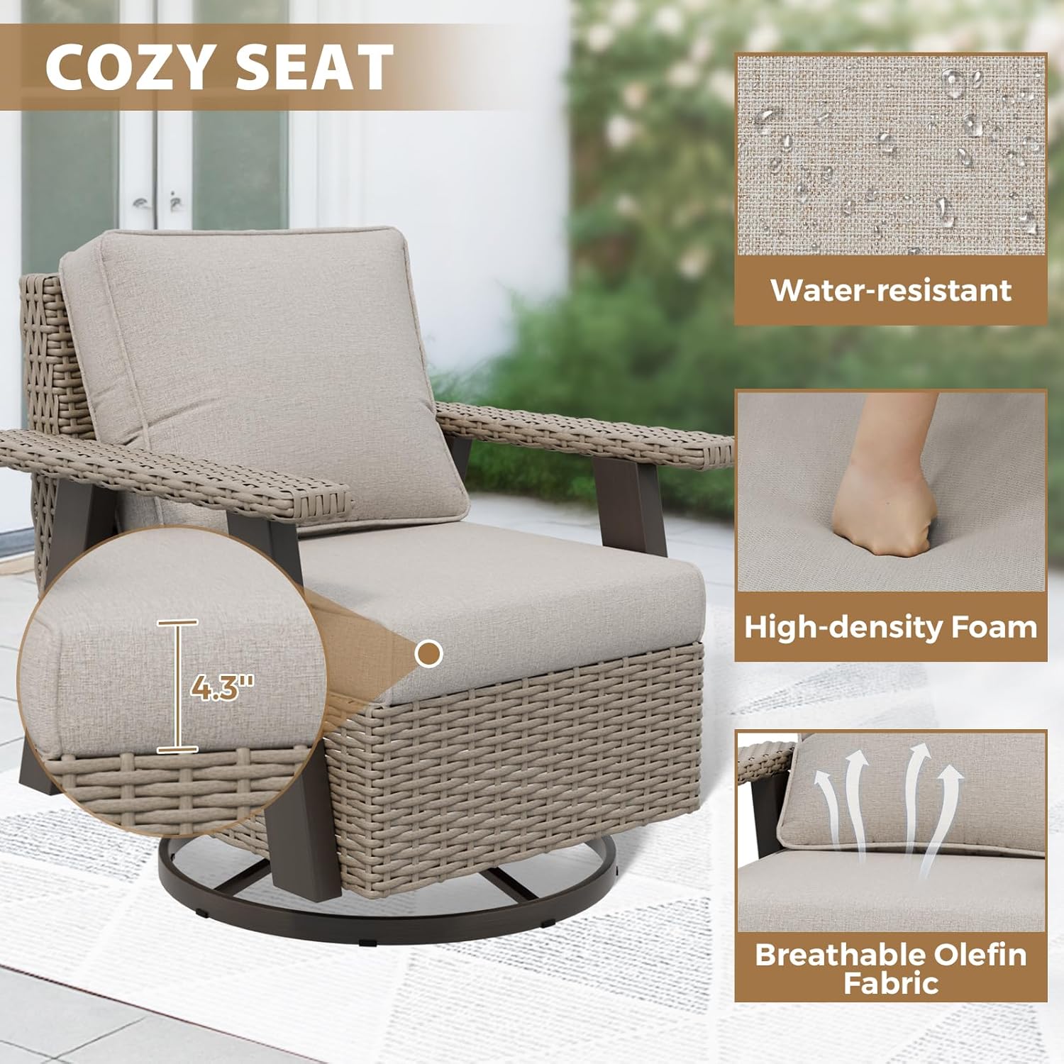 Outdoor  360° Rattan  Swivel Rocker Patio Chair Beige