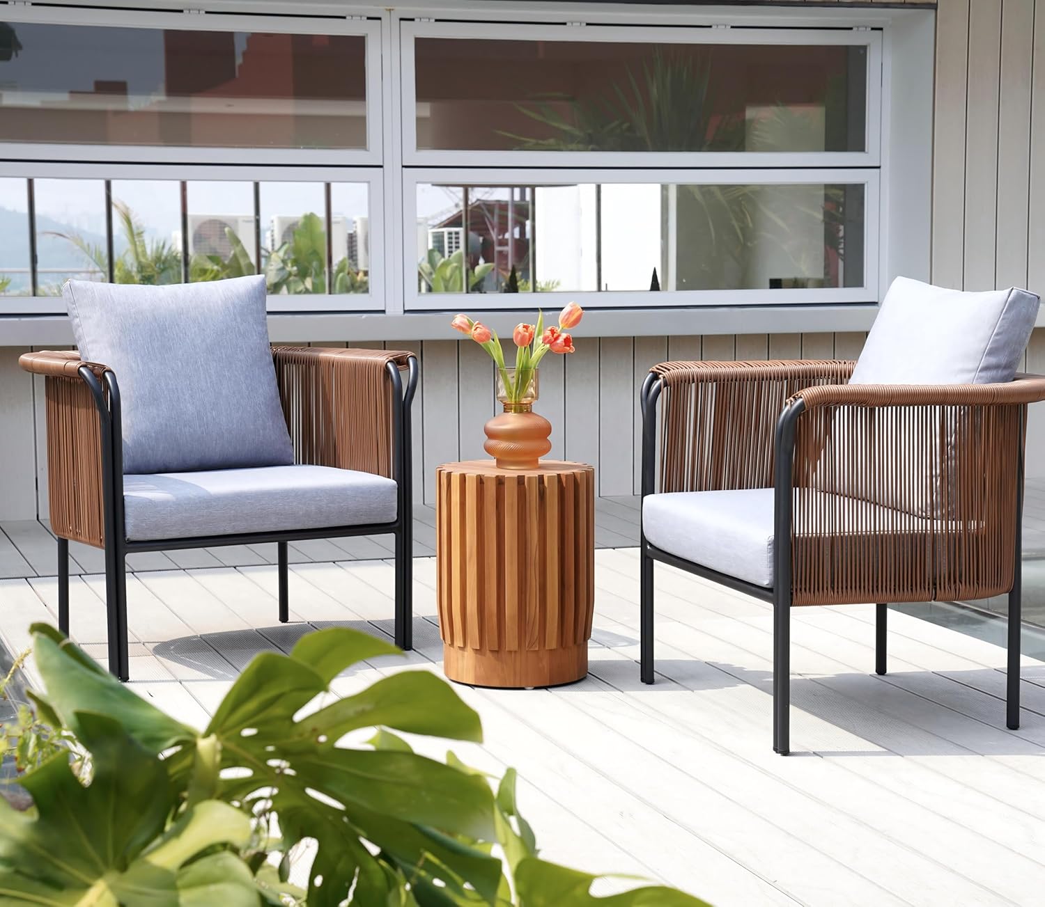 Patio Lounge Chair-Modern Woven PE Rattan Outdoor Chair with Cushions 2pcs