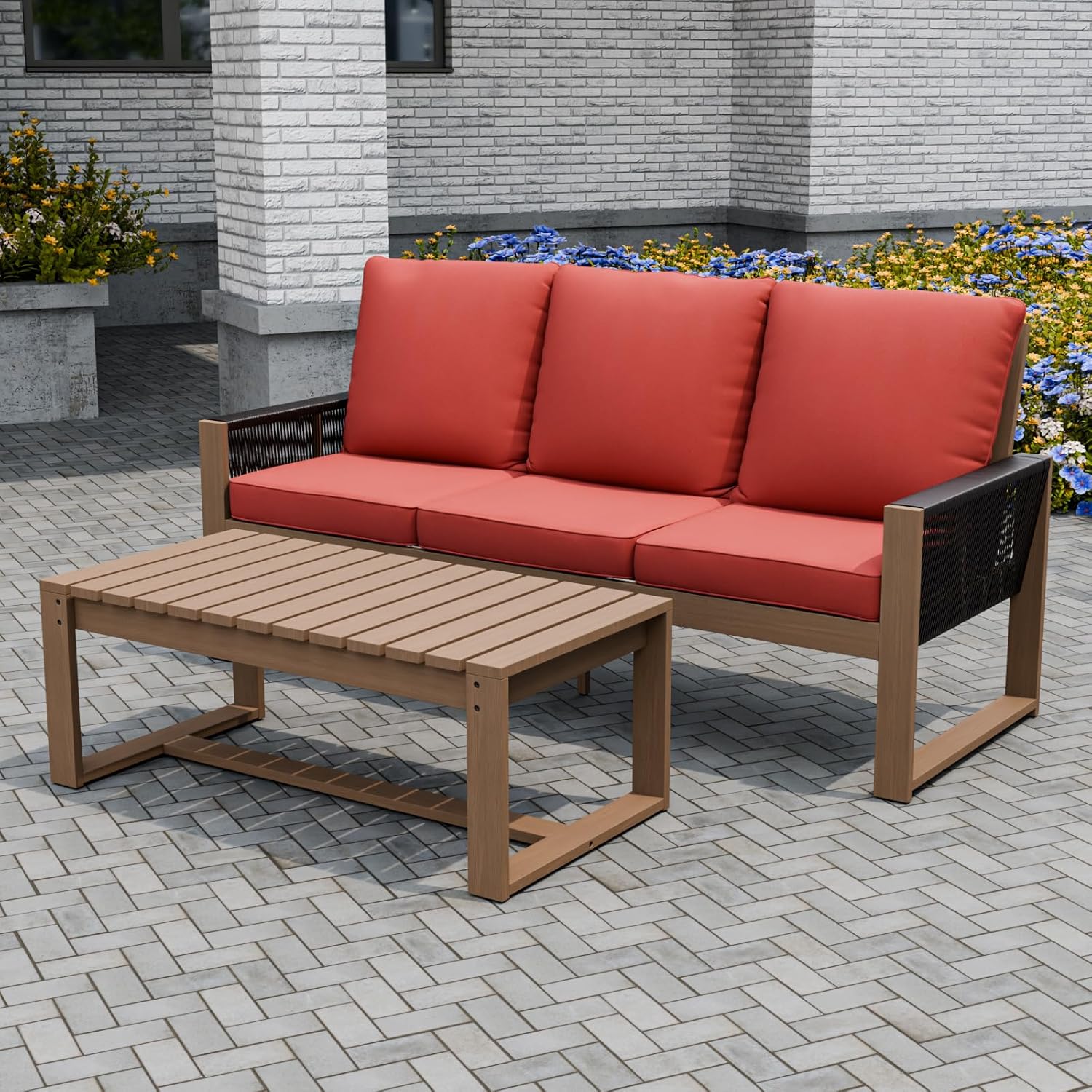 Rustic Hideaway Natural Cedar Wood Outdoor Furniture Set Brownish/Red