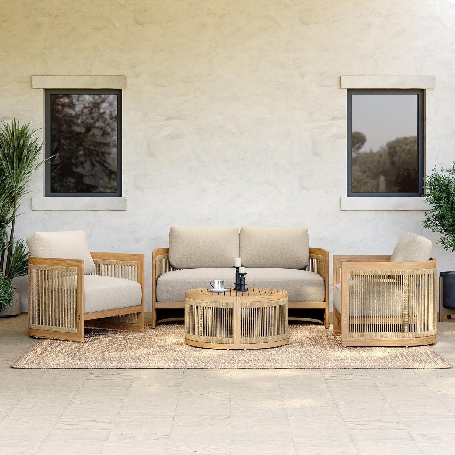 4 Piece Outdoor Combo Sofa Set with Cushions and Coffee Table
