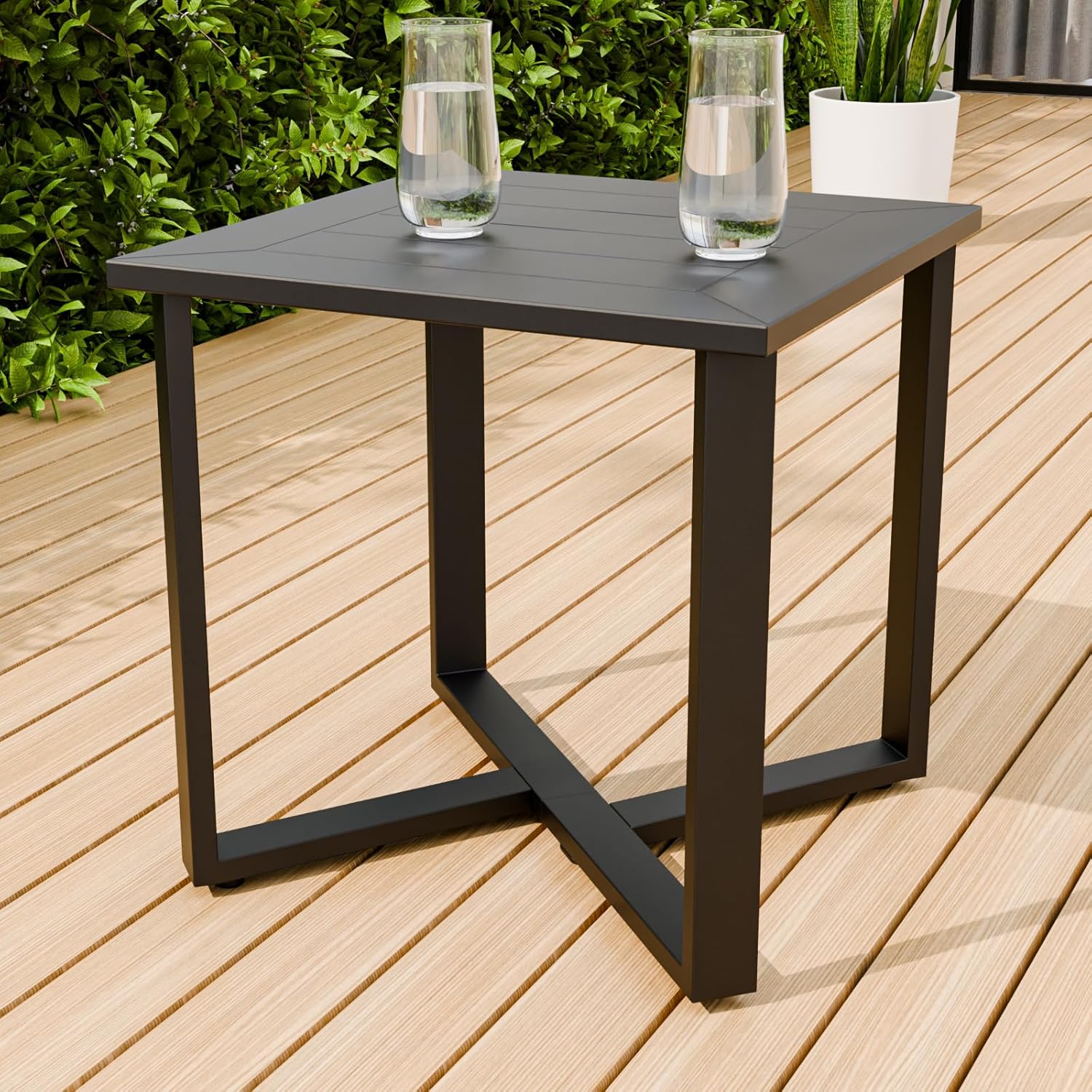 Black Square  Patio Metal Side Table 
