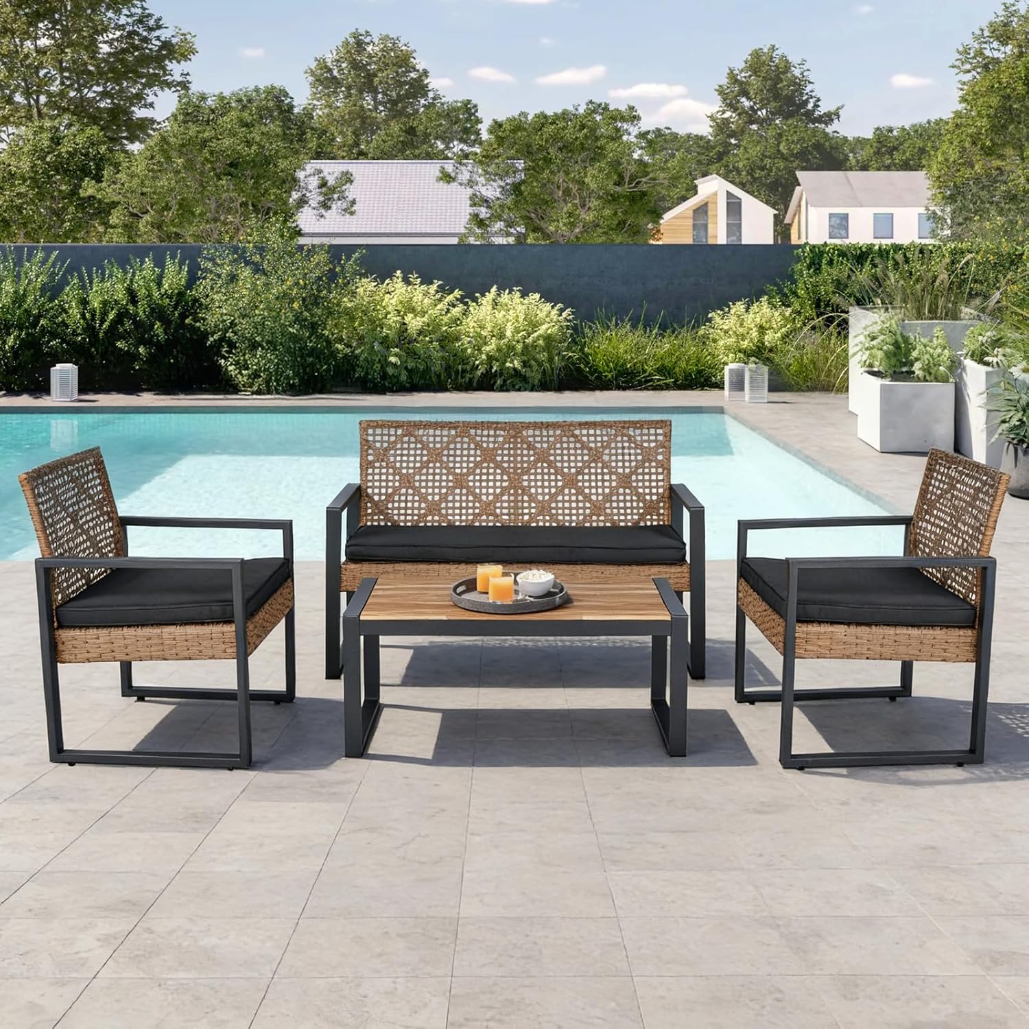 Meadow Breeze Patio Furniture Set Light Brown/Black