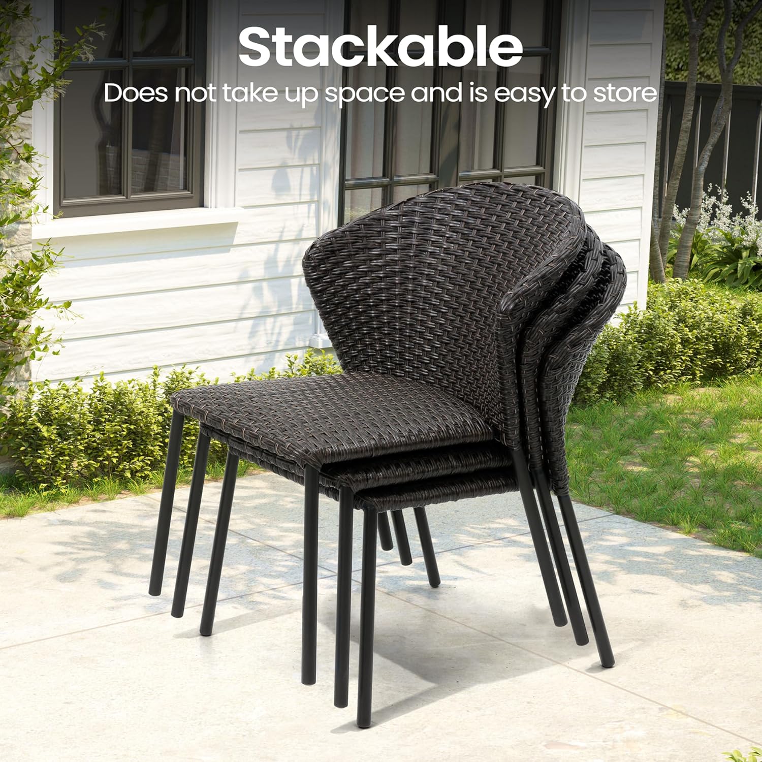 Patio Stackable Wicker Dining Chairs Set of 2