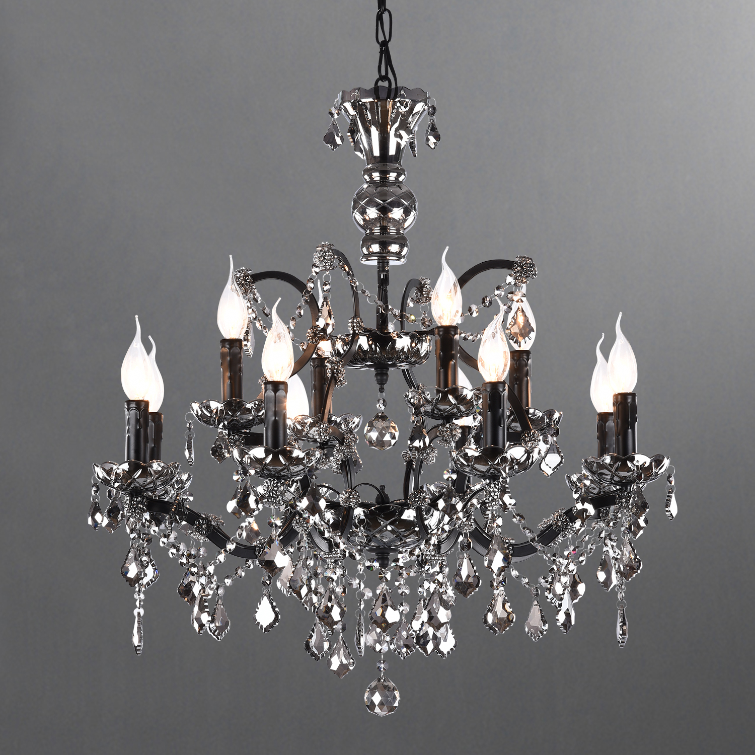19th C. Rococo Retro Candle Black Smoke Crystal Chandeliers