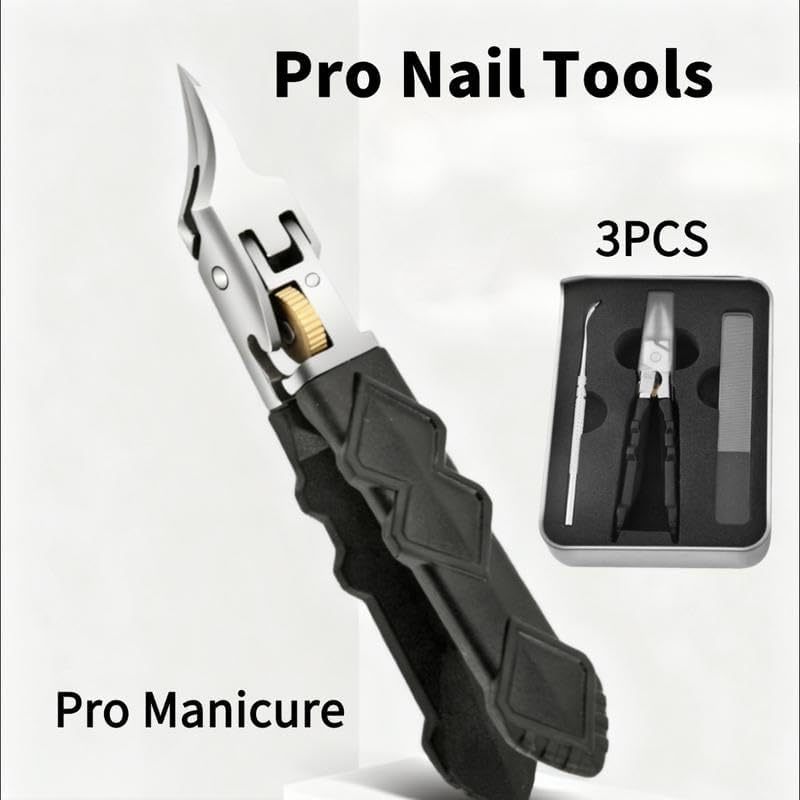 Black Anti-Slip Grip Gear Lock Nail Clipper Set with Ultra-Sharp Tips 
