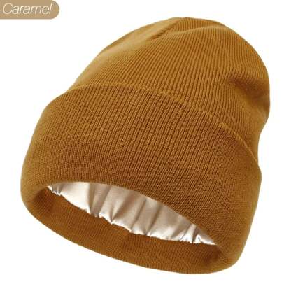Satin Lined Winter Beanie Hats-No static-No frizz