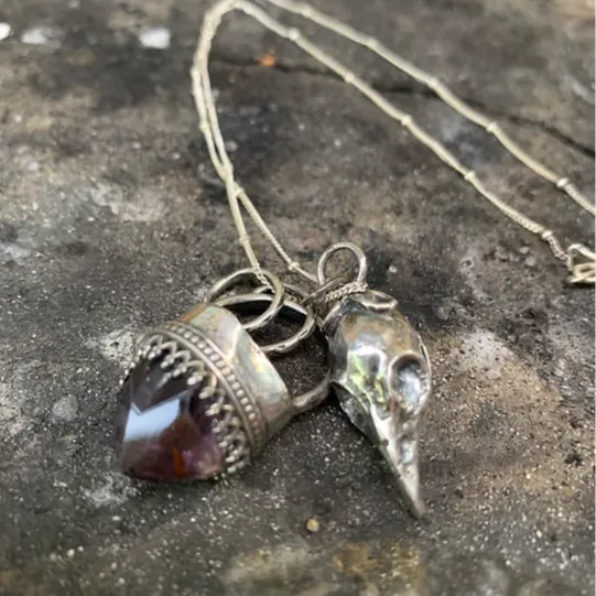 Amethyst And Crow Skull Locket Talisman-Buy 2 Free Shipping