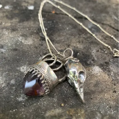 Amethyst And Crow Skull Locket Talisman-Buy 2 Free Shipping