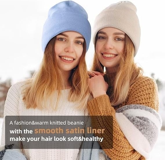 Satin Lined Winter Beanie Hats-No static-No frizz