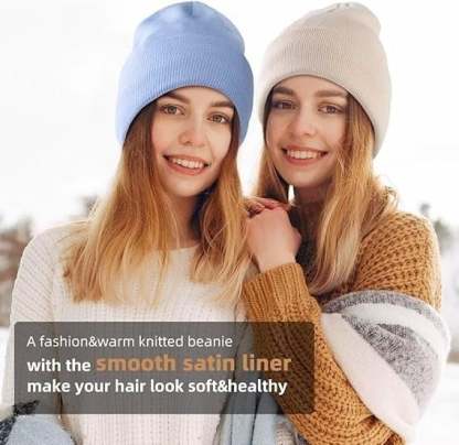 Satin Lined Winter Beanie Hats-No static-No frizz