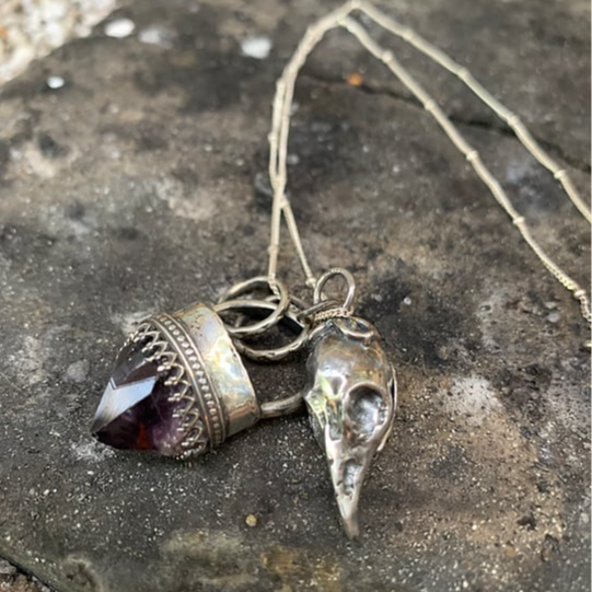 Amethyst And Crow Skull Locket Talisman-Buy 2 Free Shipping