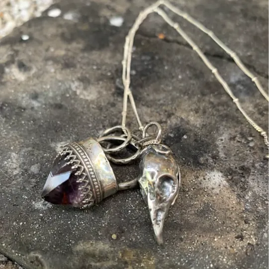 Amethyst And Crow Skull Locket Talisman-Buy 2 Free Shipping