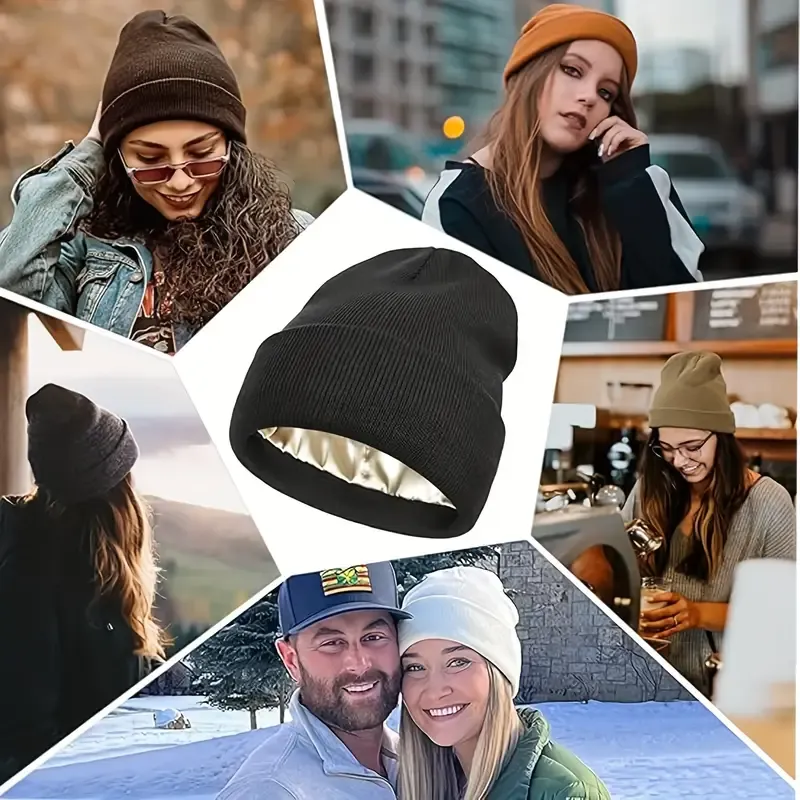 Satin Lined Winter Beanie Hats-No static-No frizz