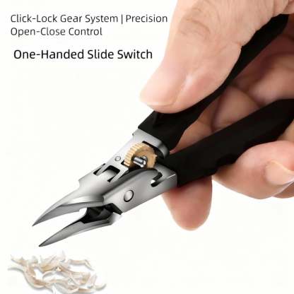 Black Anti-Slip Grip Gear Lock Nail Clipper Set with Ultra-Sharp Tips for Precise Access to Nail Grooves
