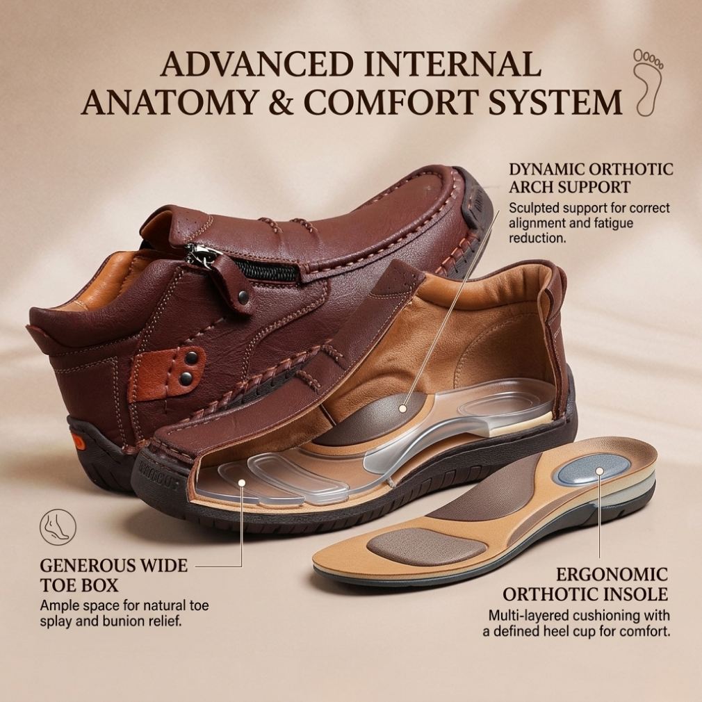 🔥The most popular loafers in 2026 👞Men's Premium Handmade Leather Orthopedic Boots | Arch Support & Wide Toe Box for All-Day Comfort