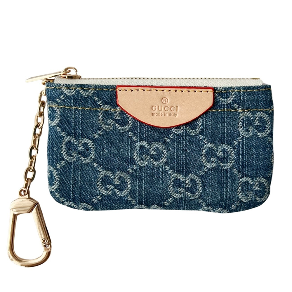 Gucci Denim Canvas Coin Purse with Zipper & Keychain