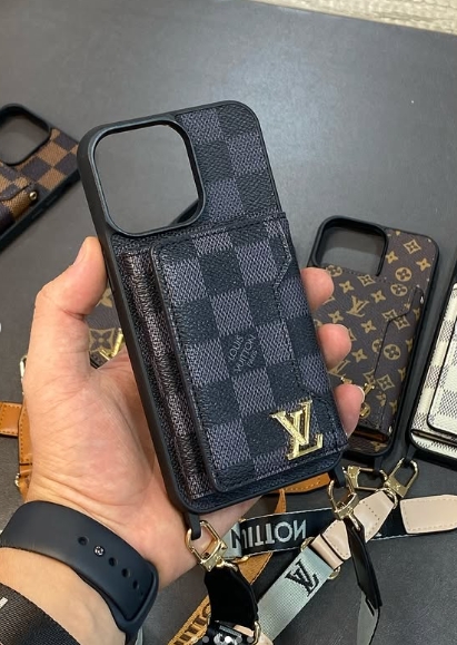Monogram Leather iPhone Wallet Case With Crossbody Strap