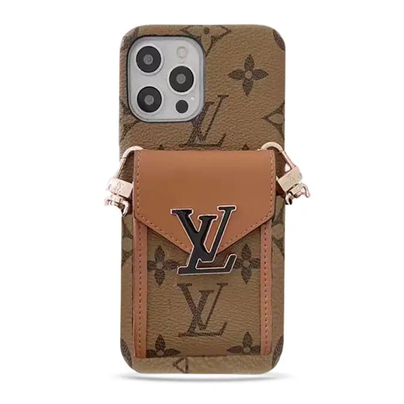 Louis Vuitton Leather iPhone Wallet Case With Crossbody Strap
