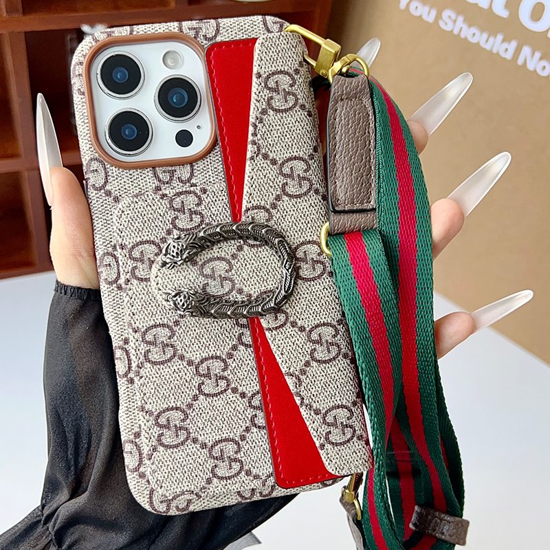 Gucci Dionysus Leather iPhone Wallet Case With Crossbody Strap