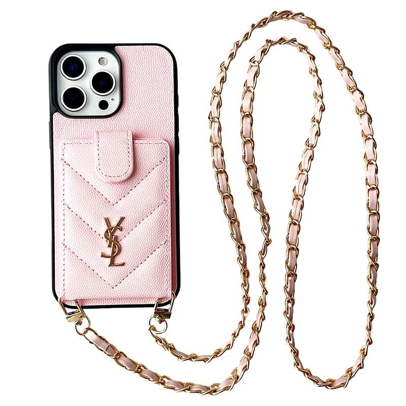 YSL Leather iPhone Wallet Case With Crossbody Strap
