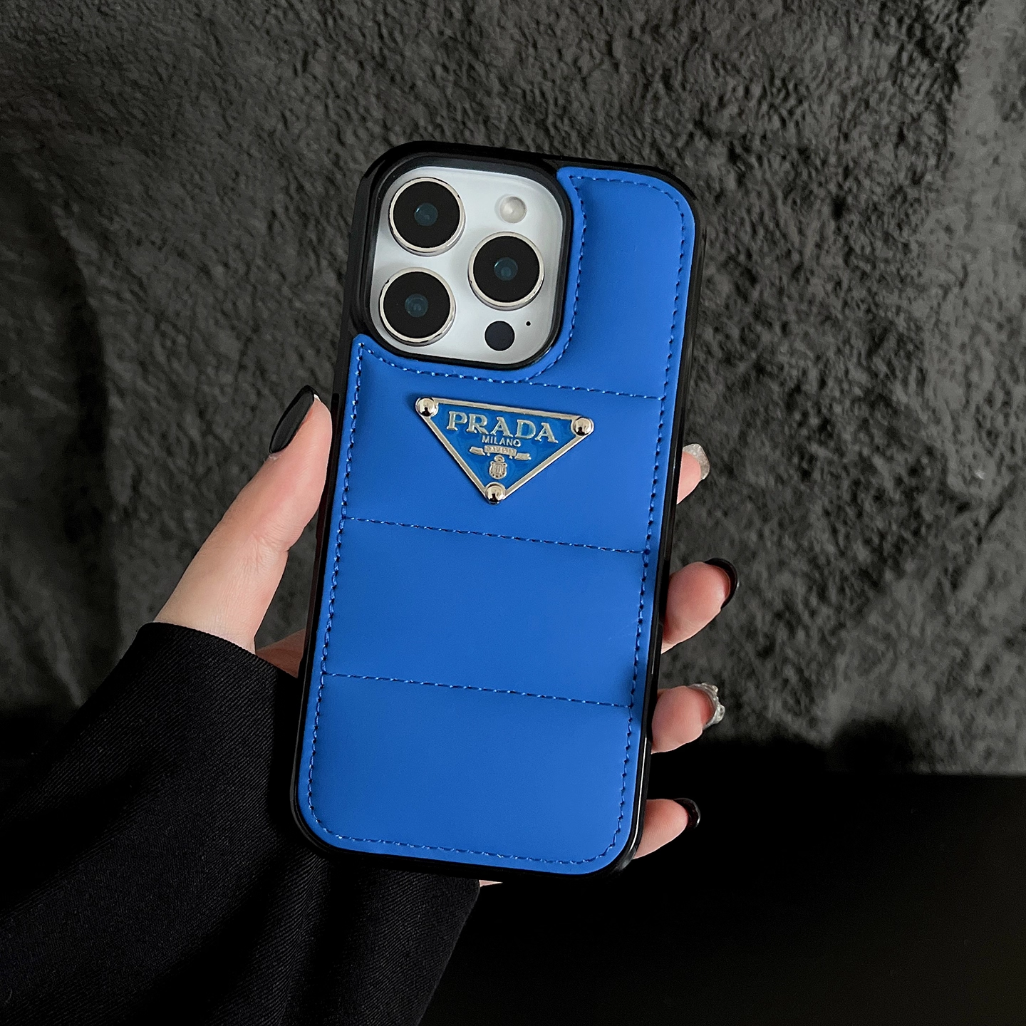 Prada iphone Case 3d Goose Down Metal Triangle Label