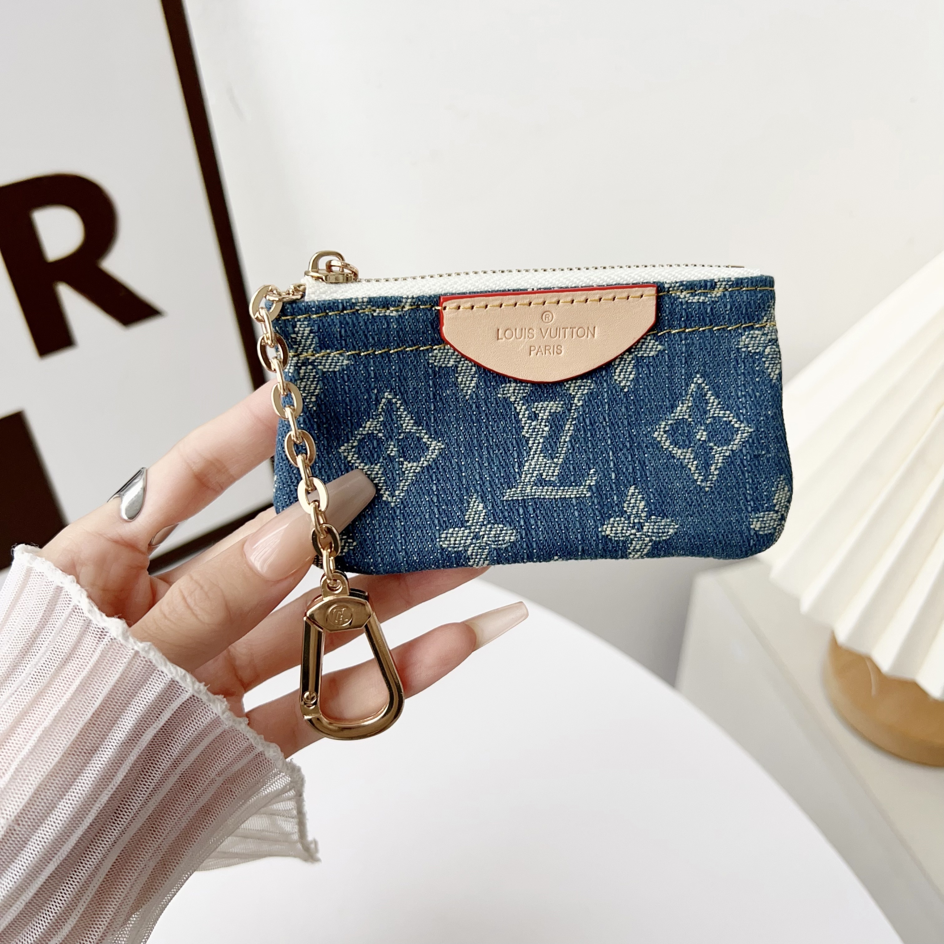 Louis Vuitton Denim Canvas Coin Purse with Zipper & Keychain