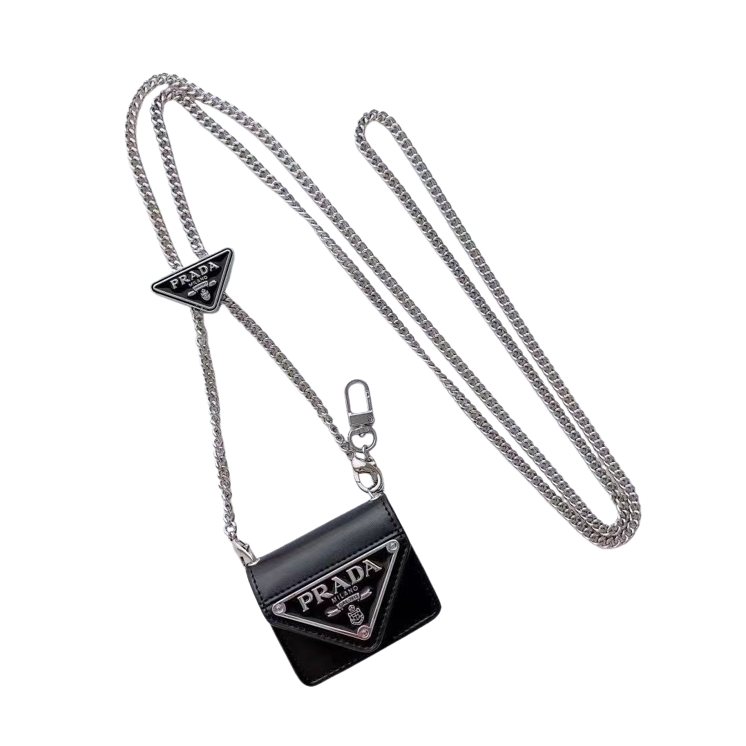 PR Leather triangular metal label Airpods Case with crossbody strap-BELKCASE