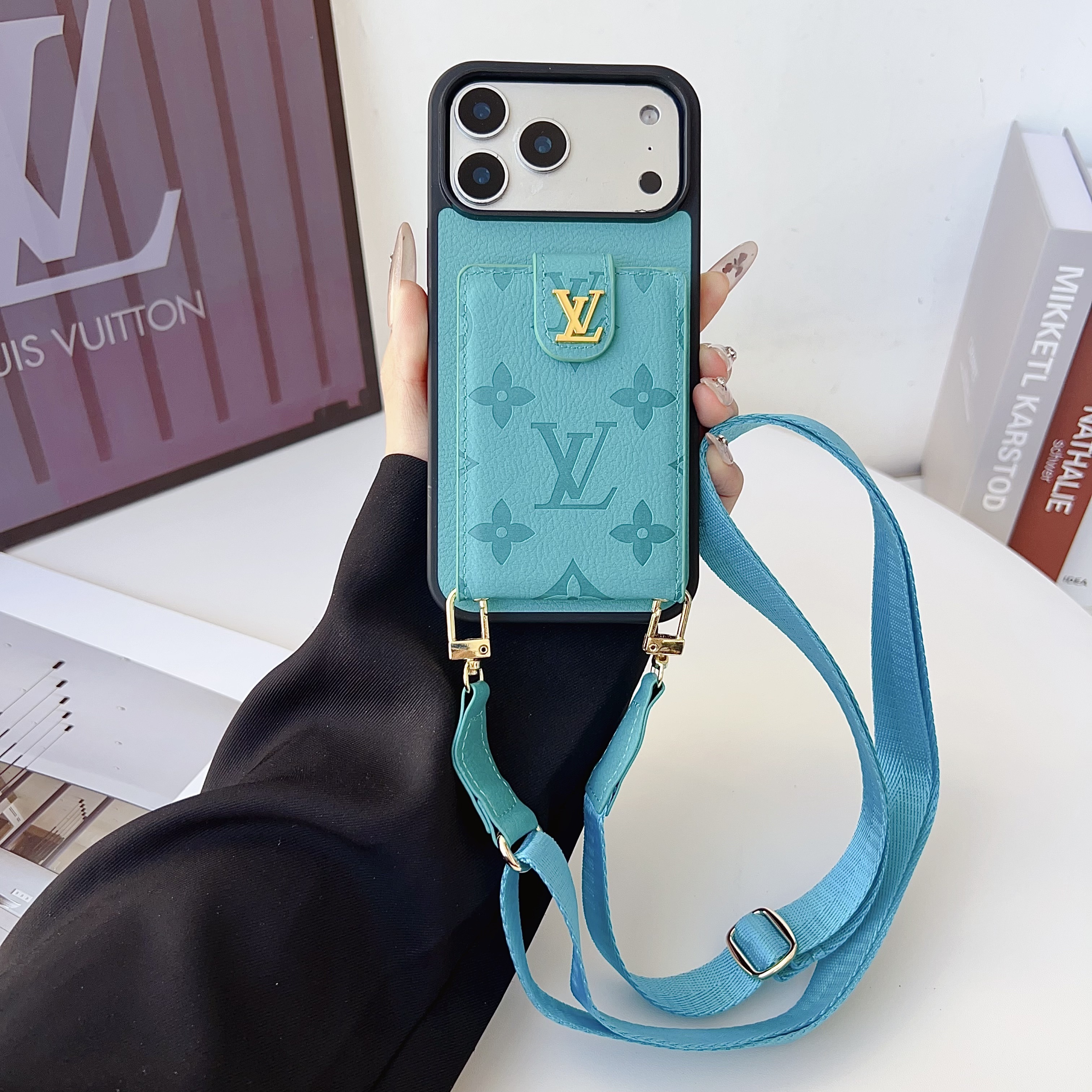 Louis Vuitton Vintage Monogram Leather iPhone Wallet Case With Crossbody Strap