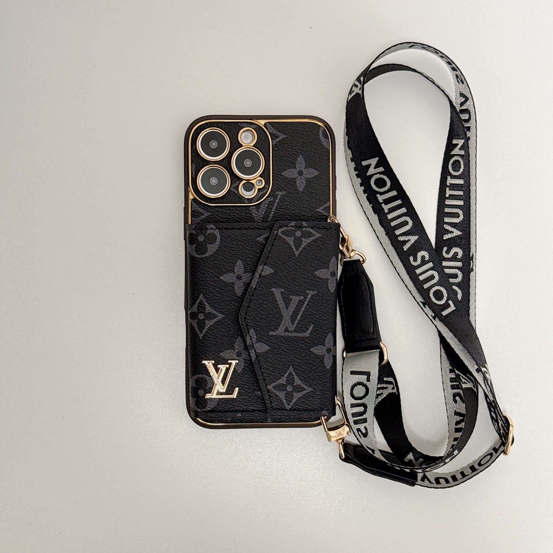 Monogram Leather iPhone Wallet Case With Crossbody Strap