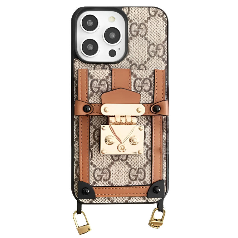 Gucci Leather iPhone Wallet Case With Crossbody Strap