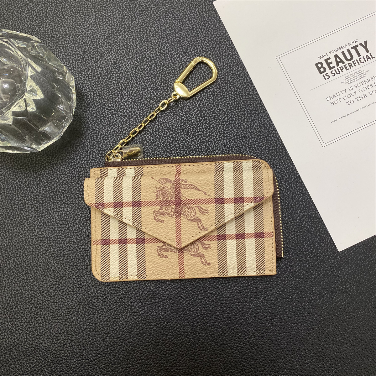 [Copy]Classic Luxury Leather Wallet Card Holder Metal floral decoration