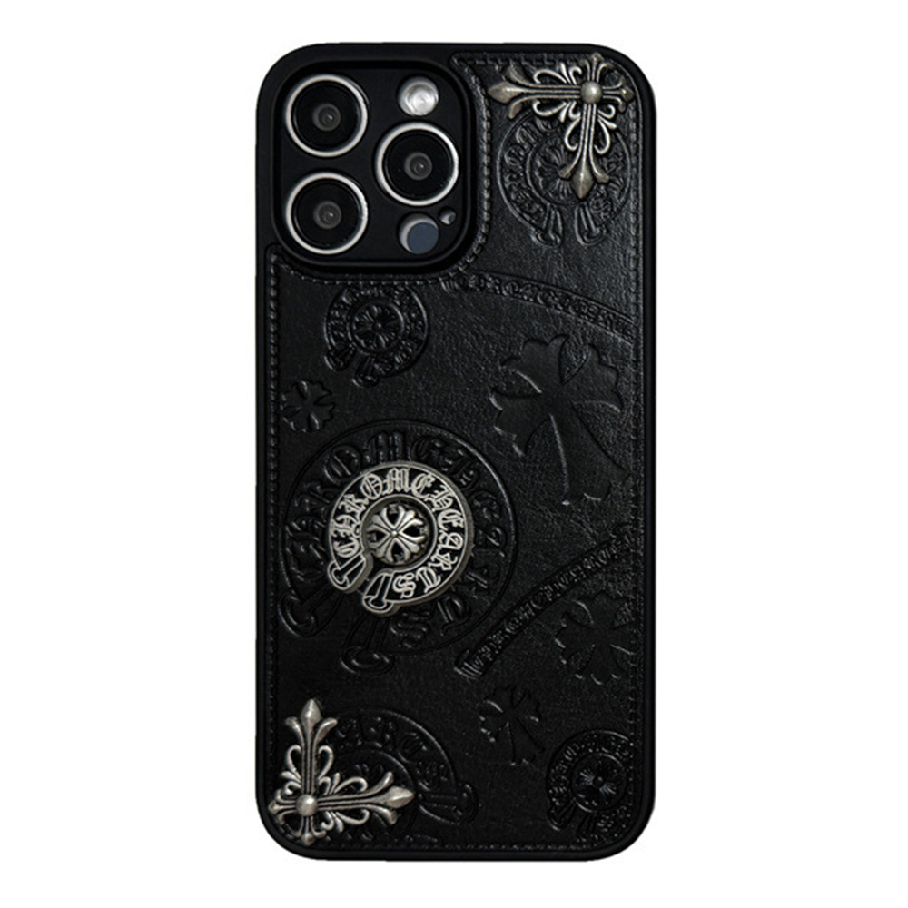 Black luxury leather CH iphone Case