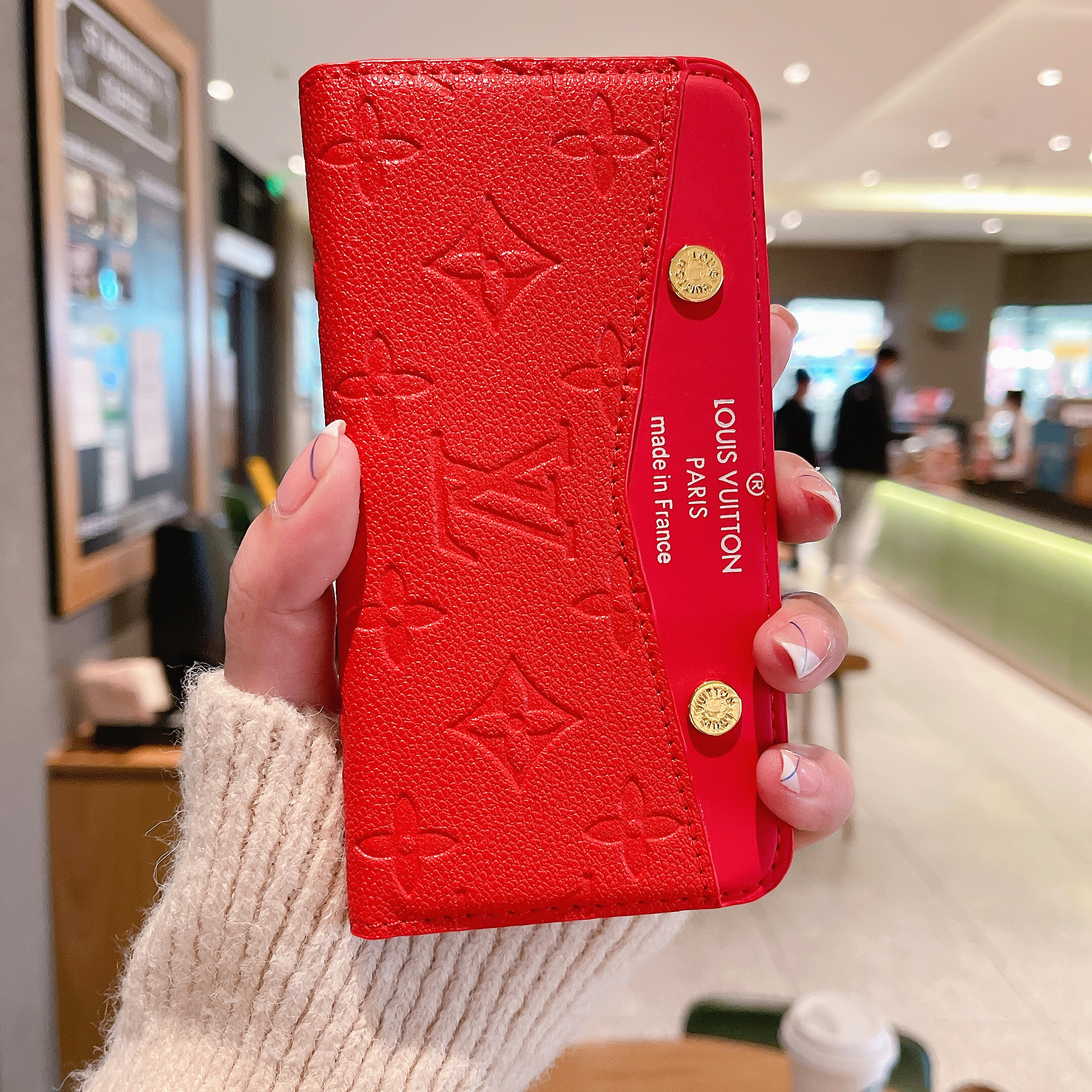 Louis Vuitton Monogram Leather iPhone Wallet Case Magnetic Flip Cover