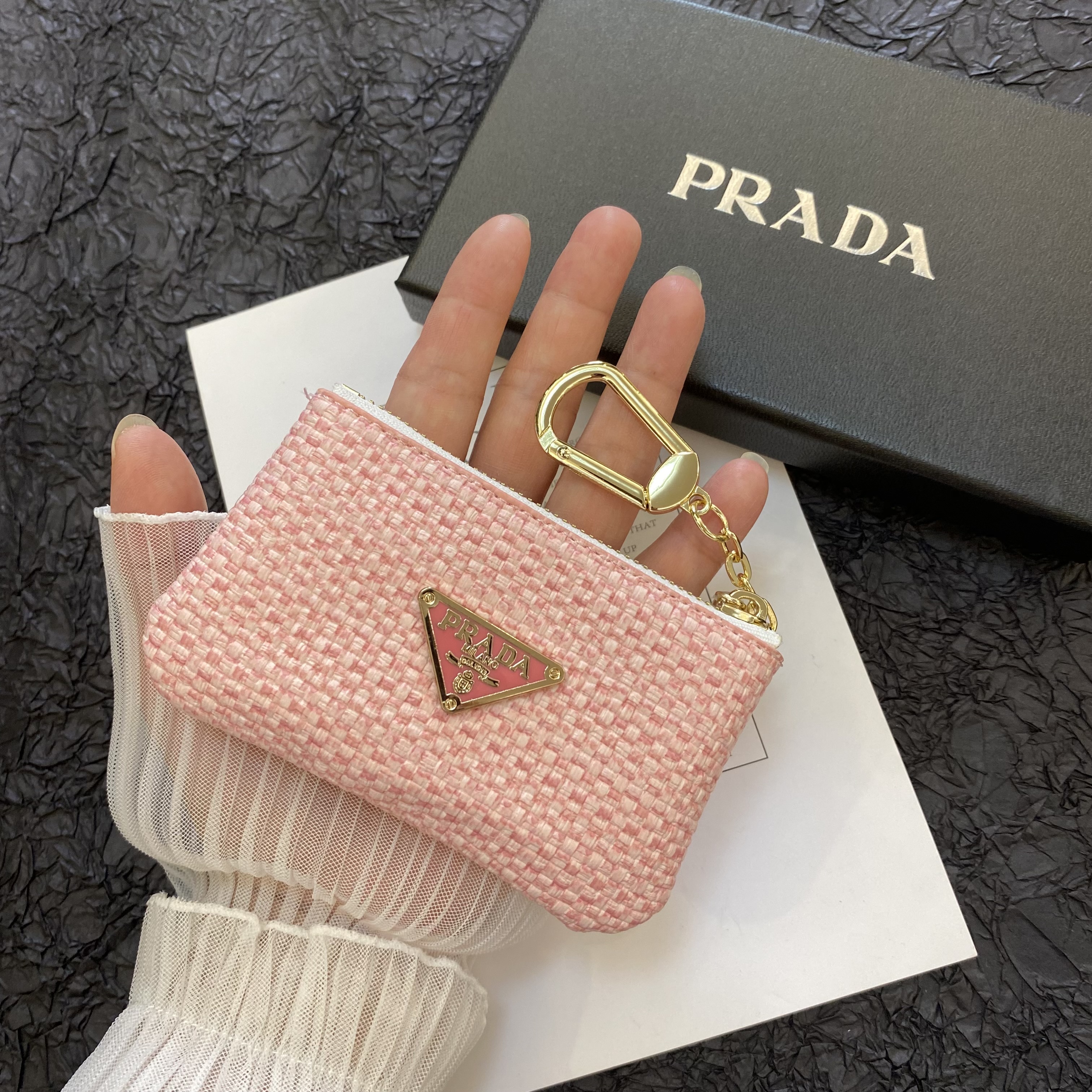 Fashion Braided Coin Purse with Zipper & Keychain