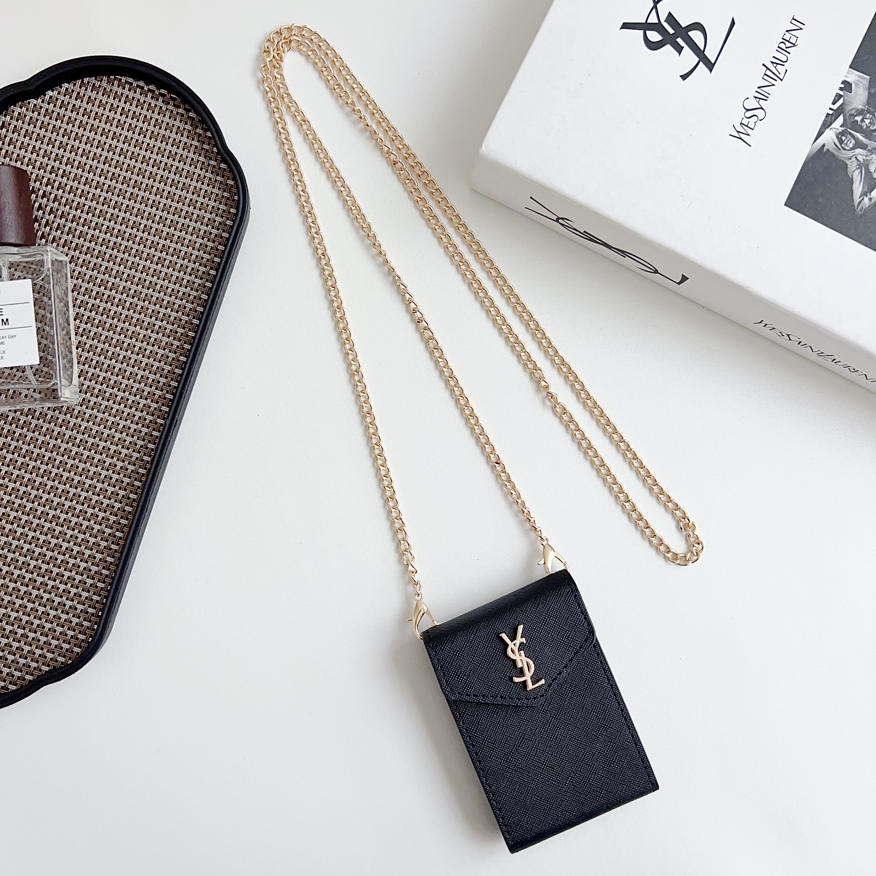 YSL leather Wallet Card Holder with crossbody chain