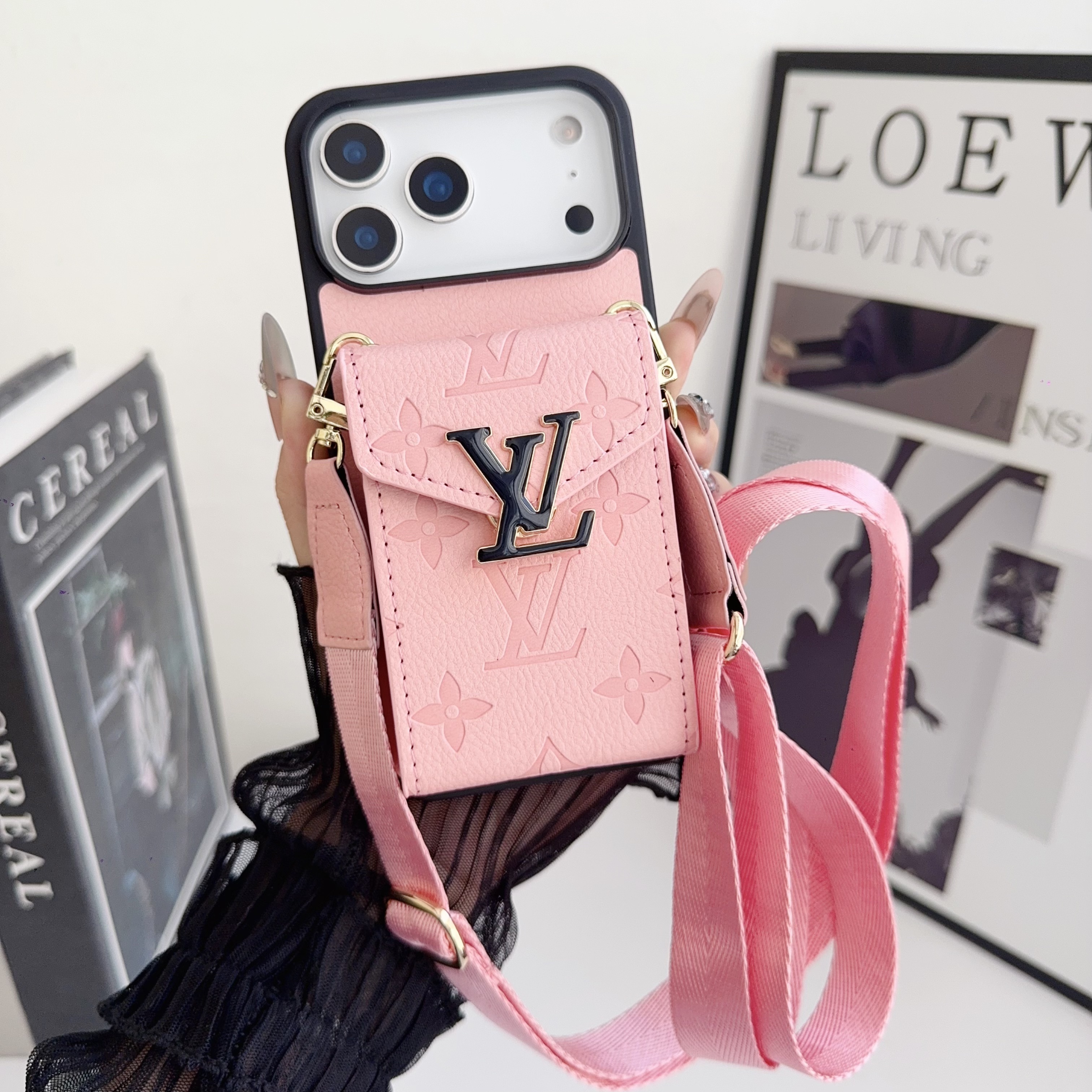 Louis Vuitton Vintage Monogram Leather iPhone Wallet Case With Crossbody Strap