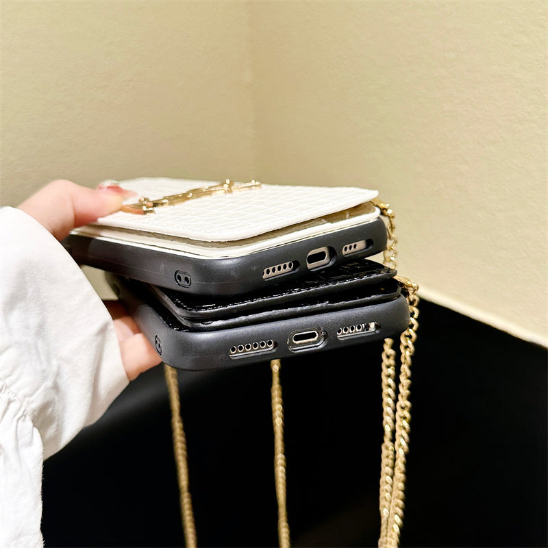 Faux Croc Leather iPhone Wallet Case With Crossbody Strap-BELKCASE