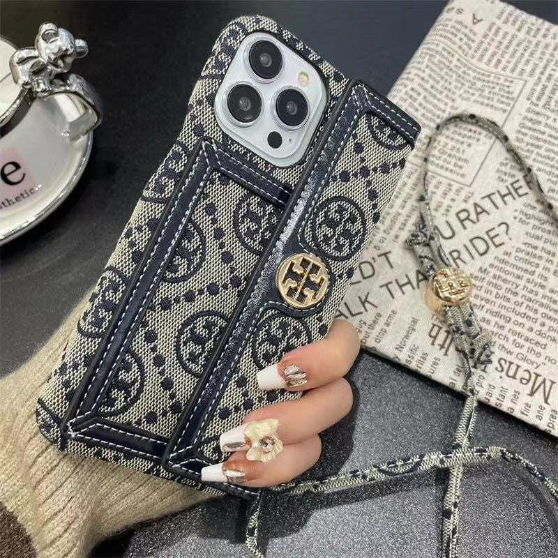 Retro Fabric iPhone Wallet Case With Crossbody Strap-BELKCASE