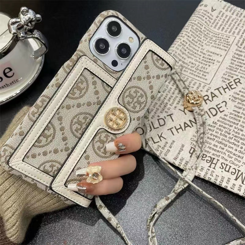 Retro Fabric iPhone Wallet Case With Crossbody Strap-BELKCASE