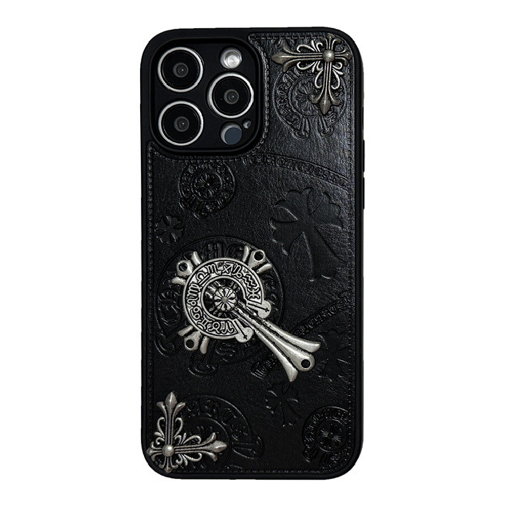 Black luxury leather CH iphone Case