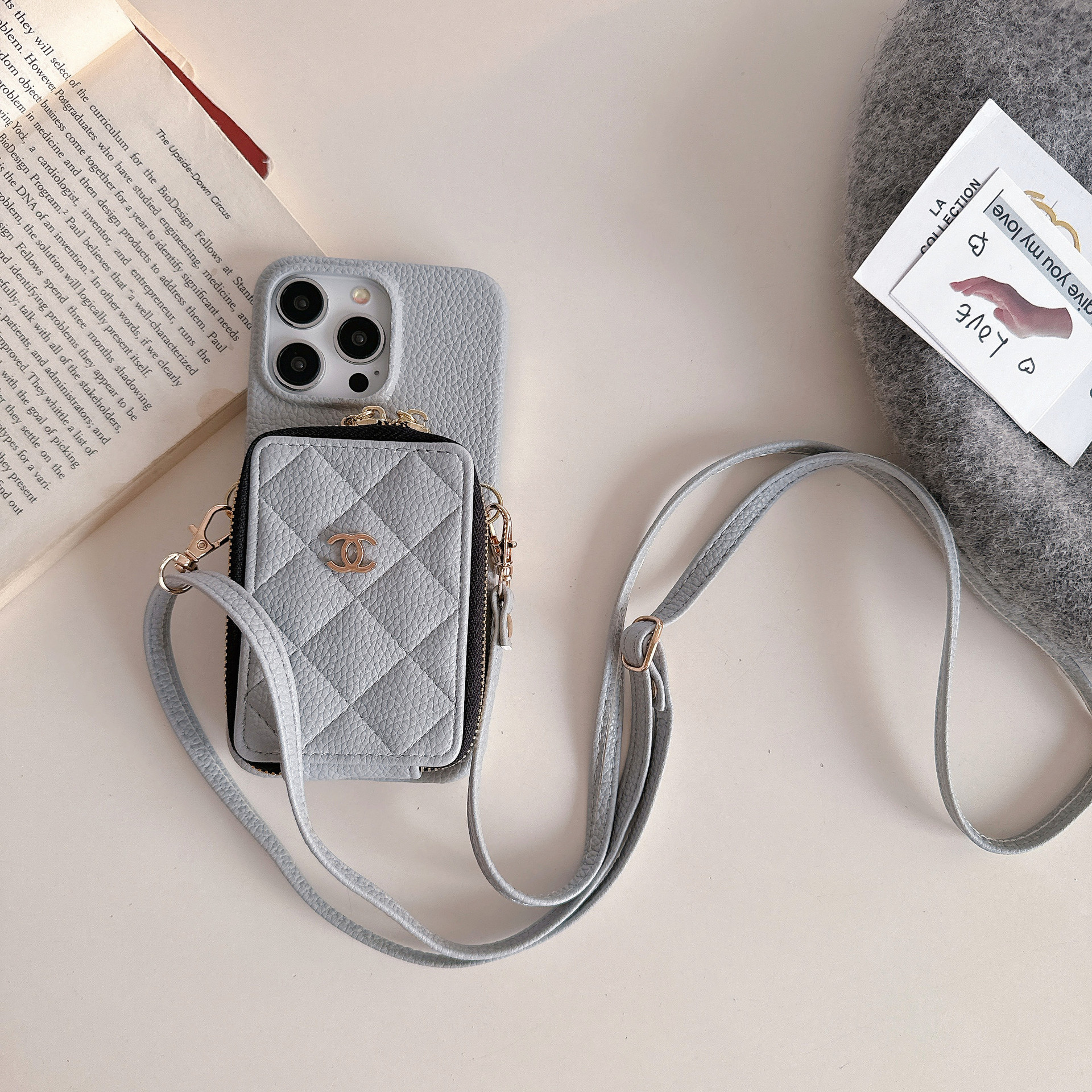 Chanel Leather iPhone Wallet Case With Crossbody Strap