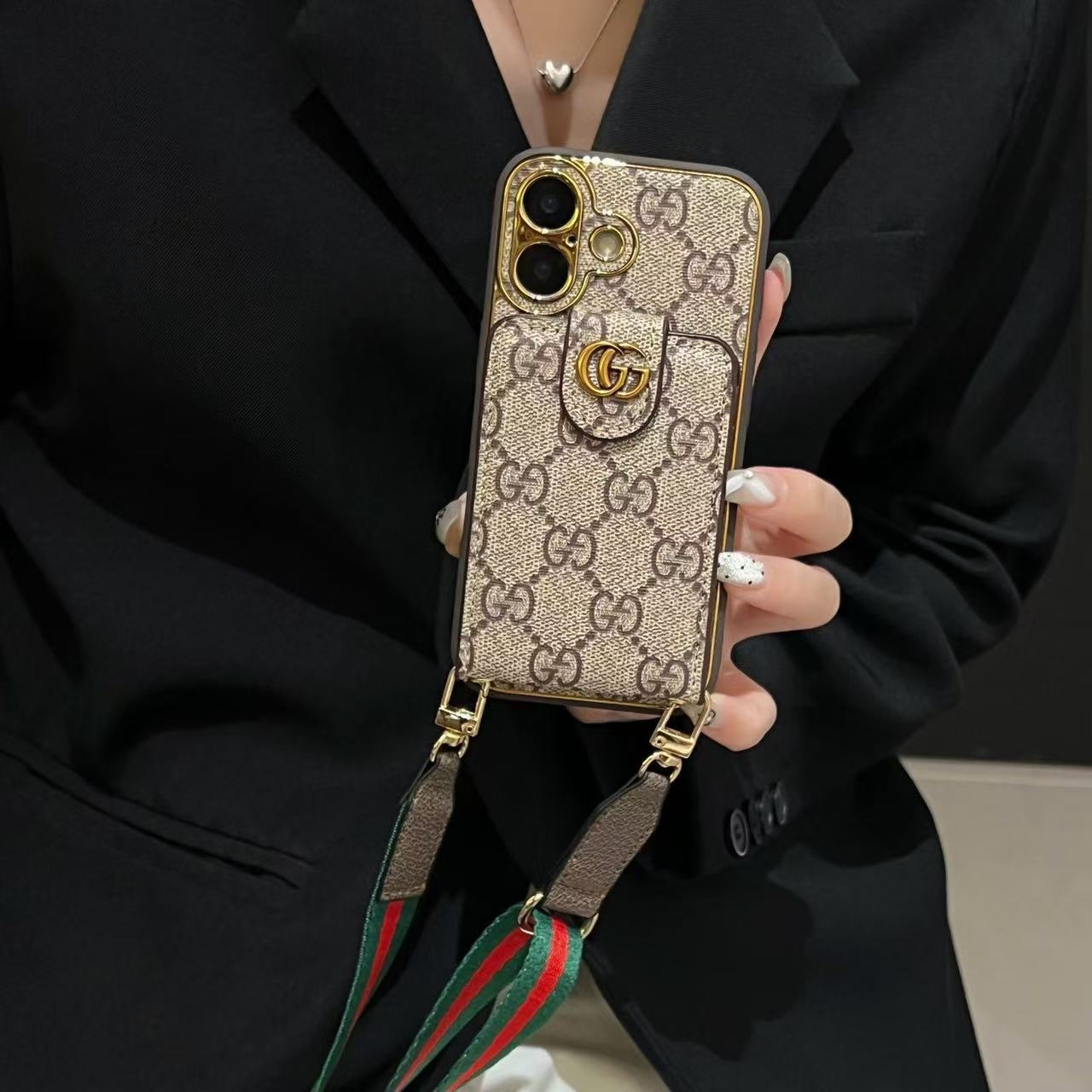 Monogram Leather iPhone Wallet Case With Crossbody Strap