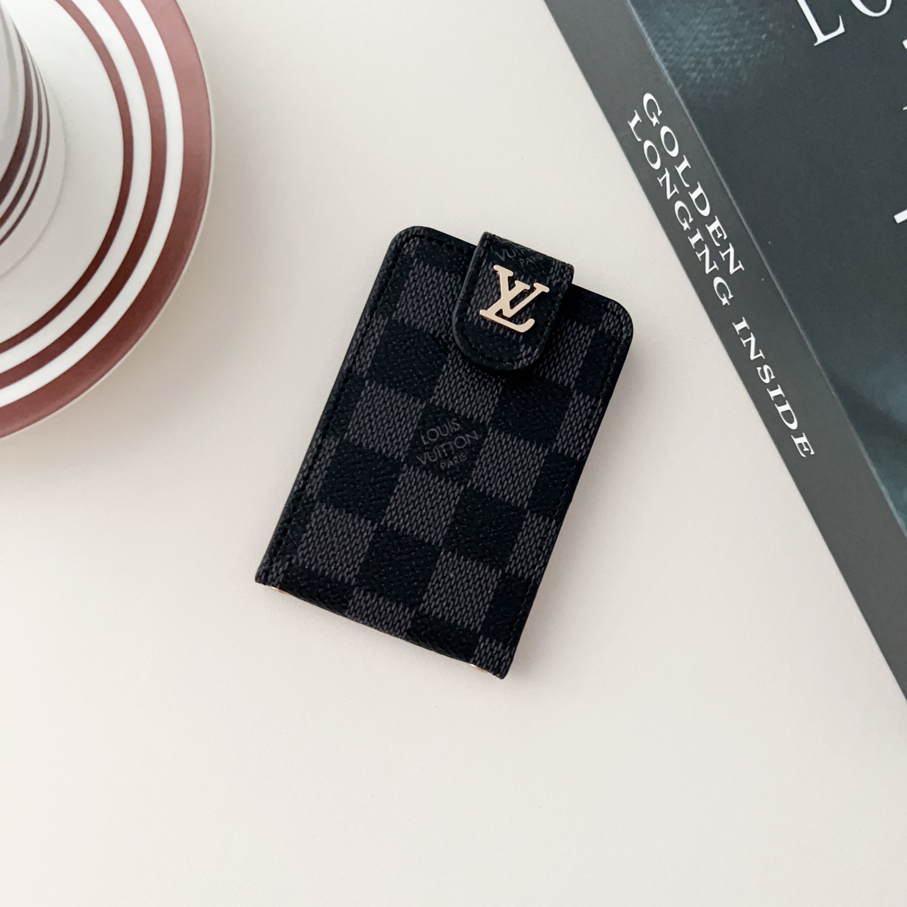 Luxury Leather Wallet Card Holder With Snap Closure- Up and down flip cover