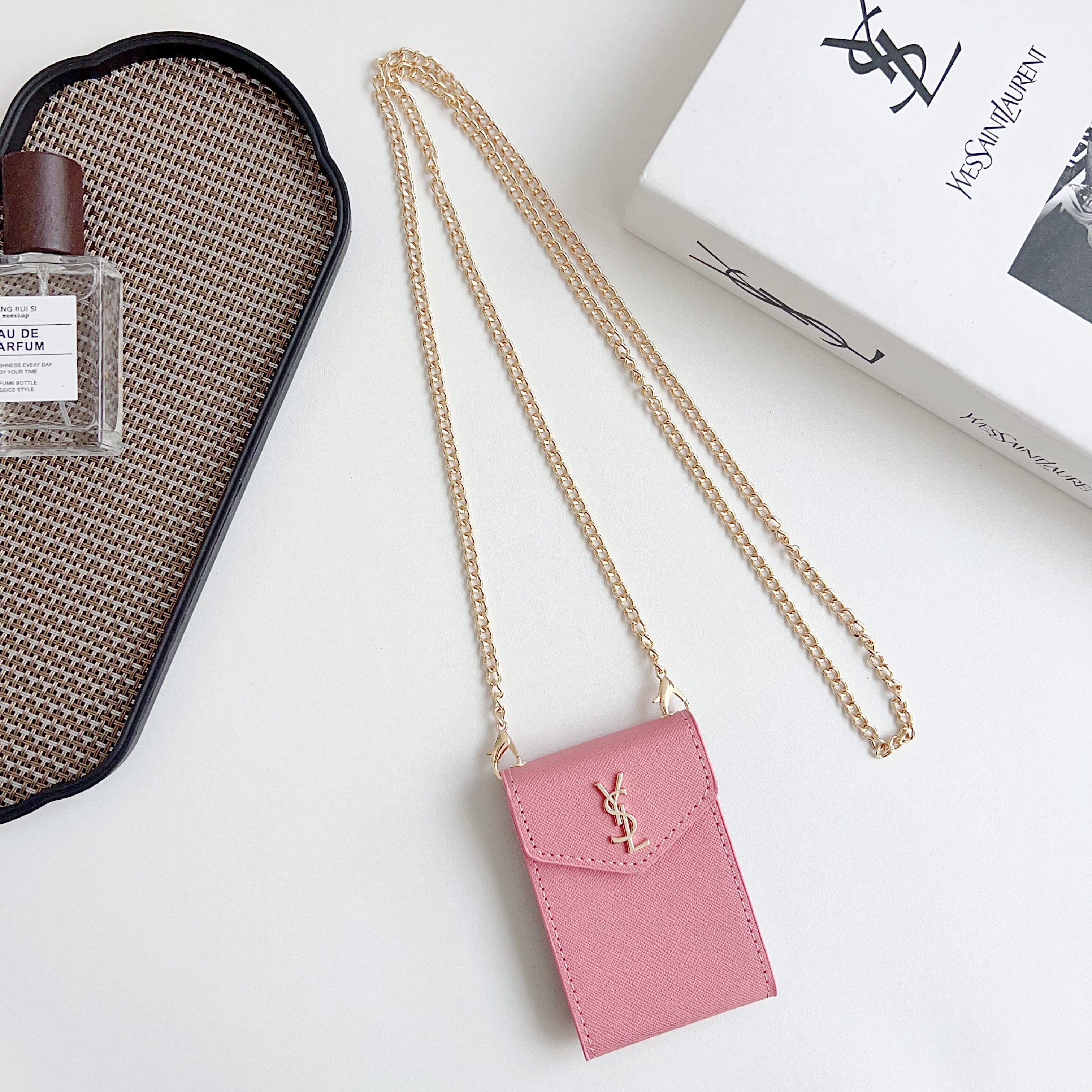 YSL leather Wallet Card Holder with crossbody chain
