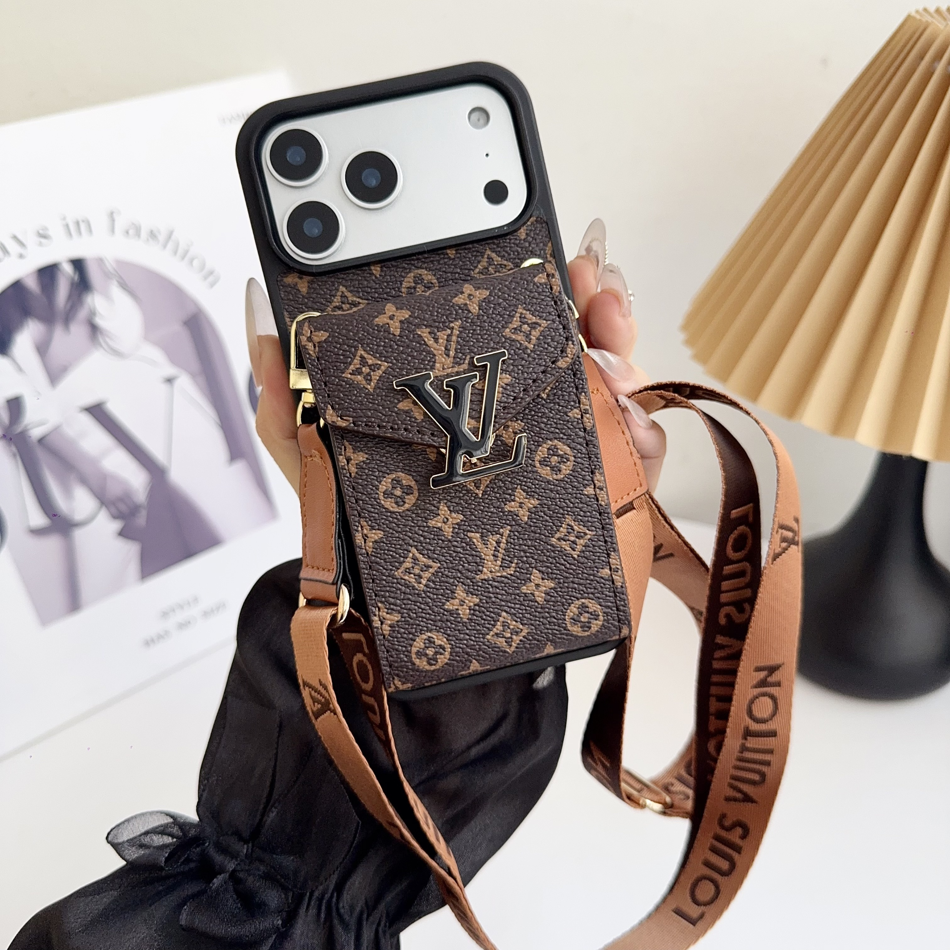 Louis Vuitton Leather iPhone Wallet Case With Crossbody Strap
